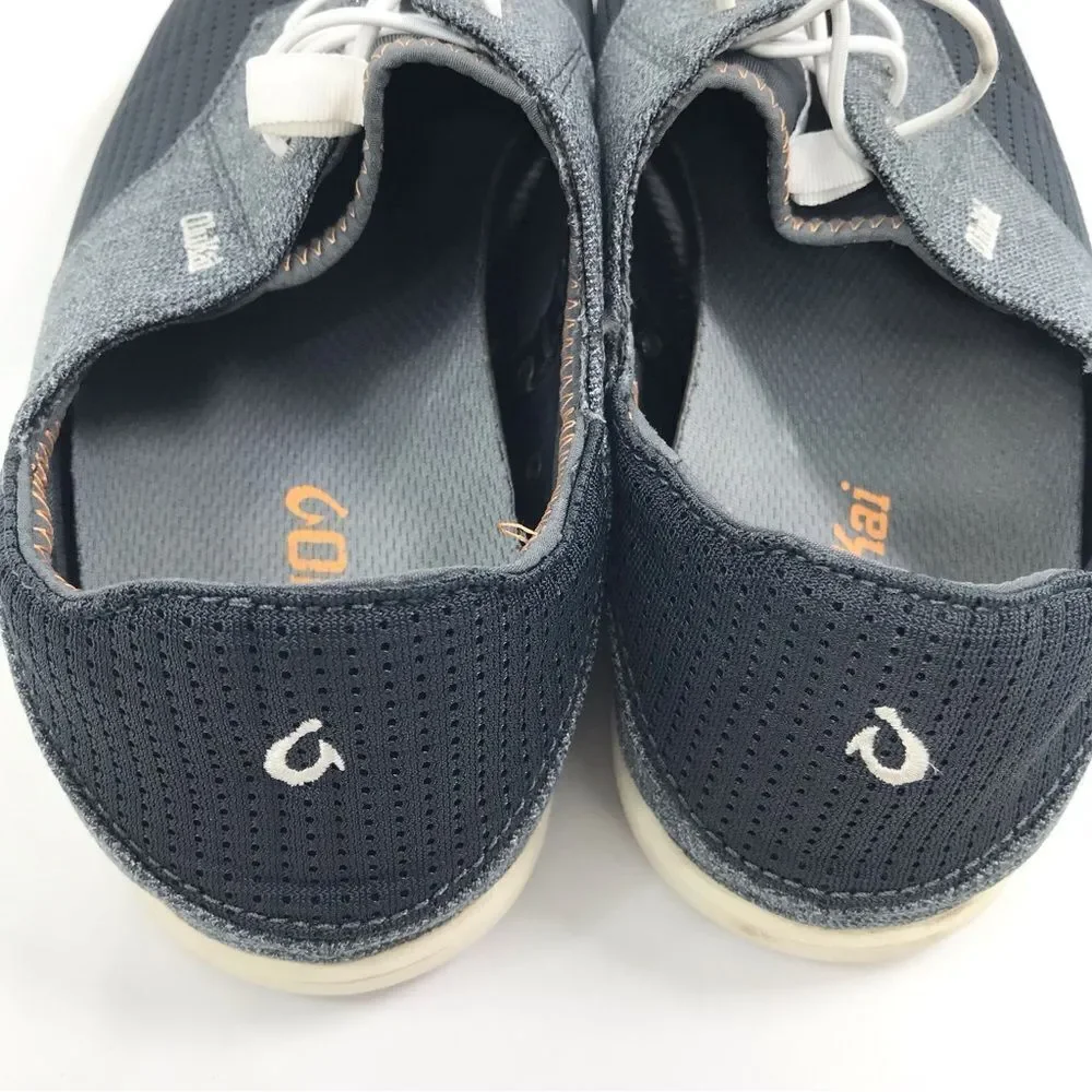 Olukai Nohea Moku Lightweight Mesh Slip On Deck Loafers in Dark Shadow Gray